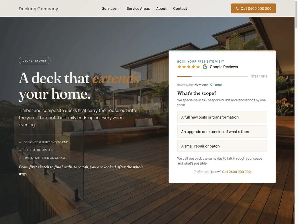 Landing page built for a decking company
