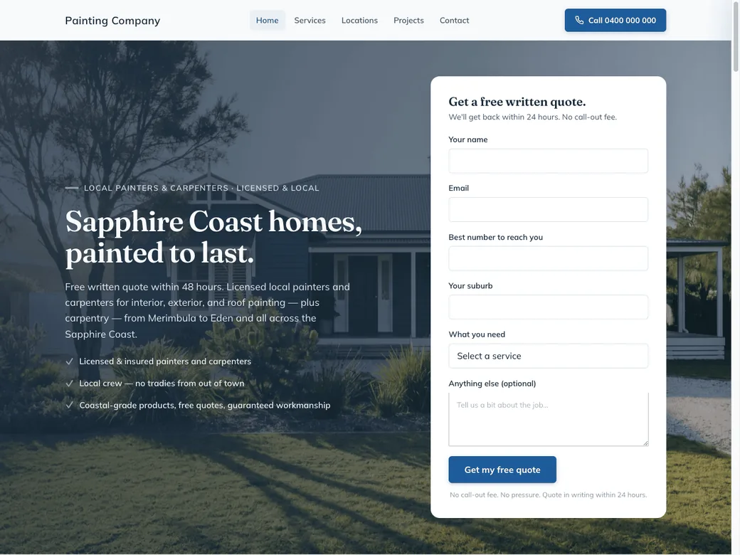 Website built for a coastal painting company