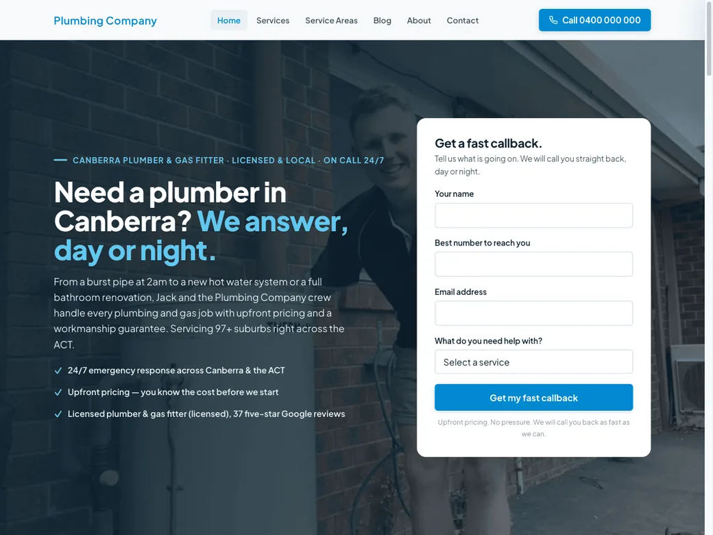Website built for a plumbing company