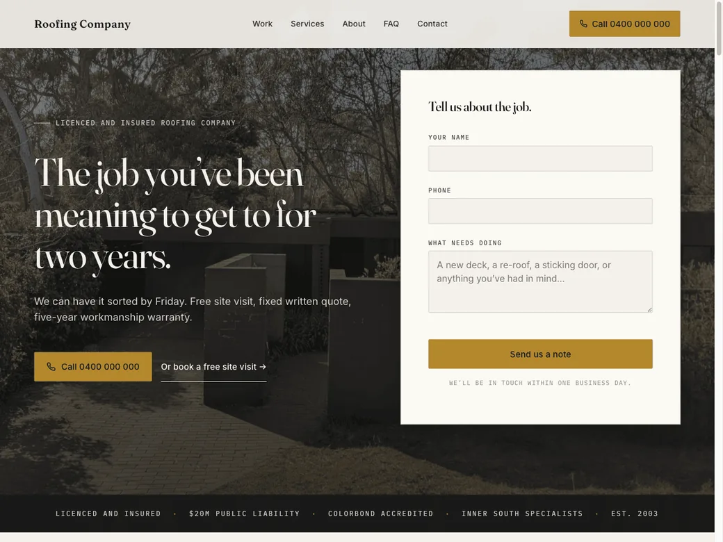Website built for a roofing company